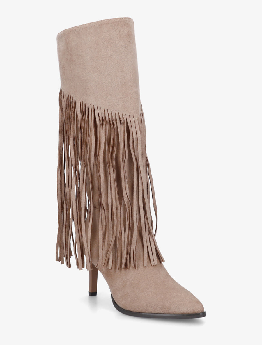 Bottes frangées en suédine - Beige - 2