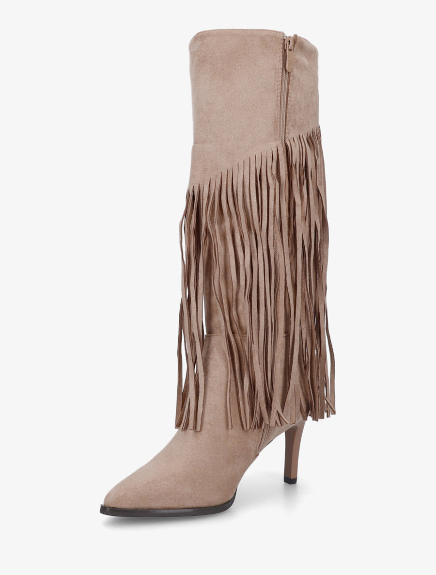 Bottes frangées en suédine - Beige - 3