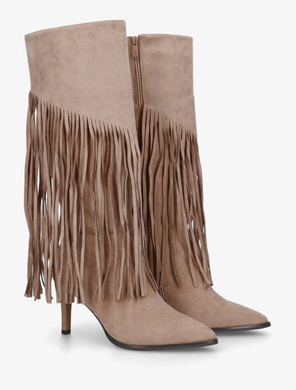 Bottes frangées en suédine - Beige - 4