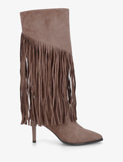 Bottes frangées en suédine - Taupe - 1