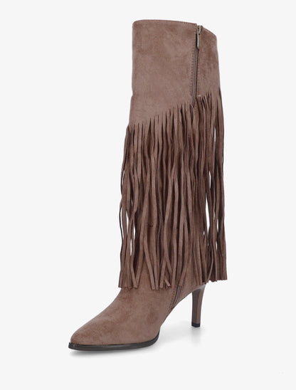 Bottes frangées en suédine - Taupe - 3