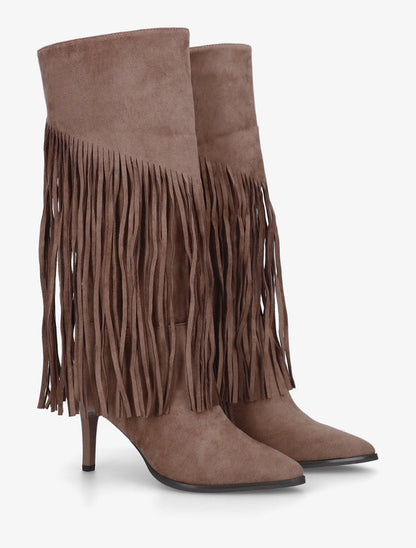 Bottes frangées en suédine - Taupe - 4