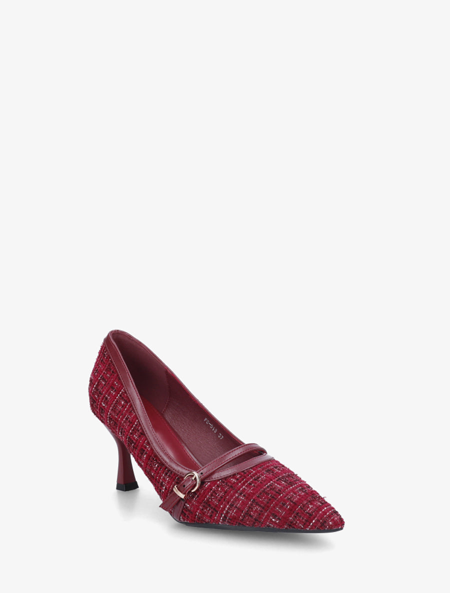 Escarpins en tweed à boucle - Bordeaux - 2
