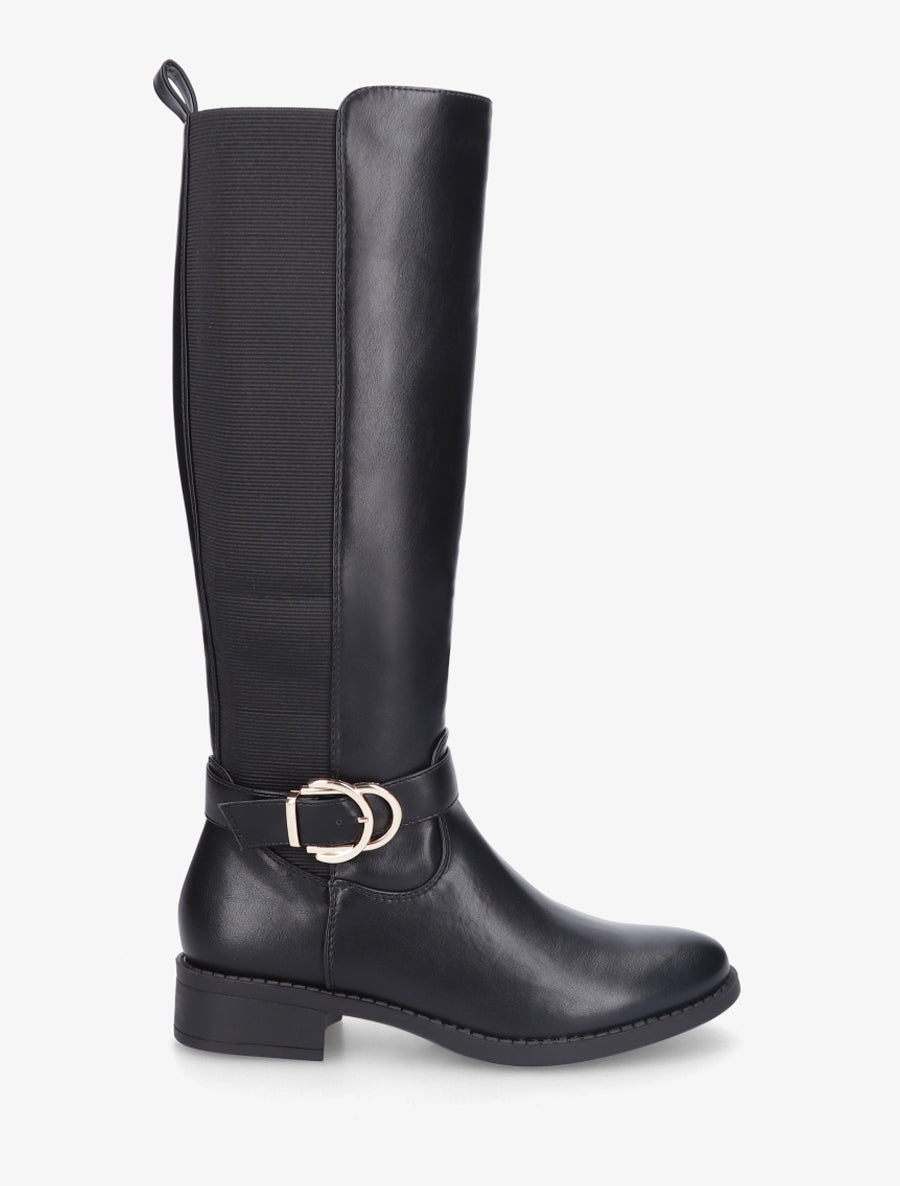 Bottes style cavalière à boucle fantaisie - Noir - 1