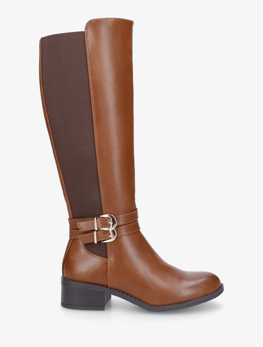 Bottes style cavalière à doucle boucle - Camel - 1