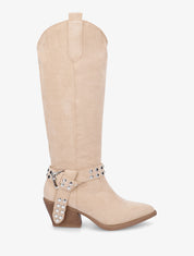 Bottes style santiag à sangle cloutée - Beige - 1