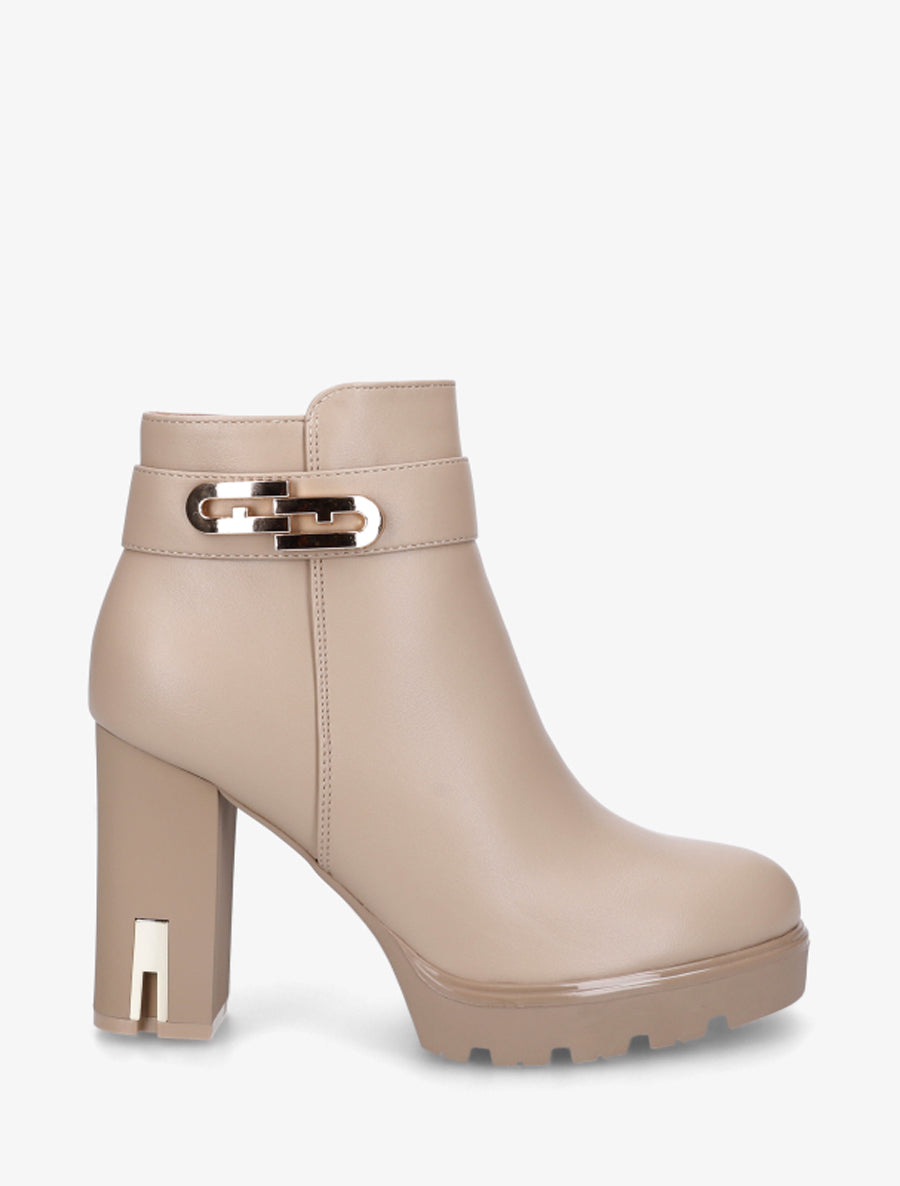 Bottines à talon et boucle fantaisie - Taupe clair - 1