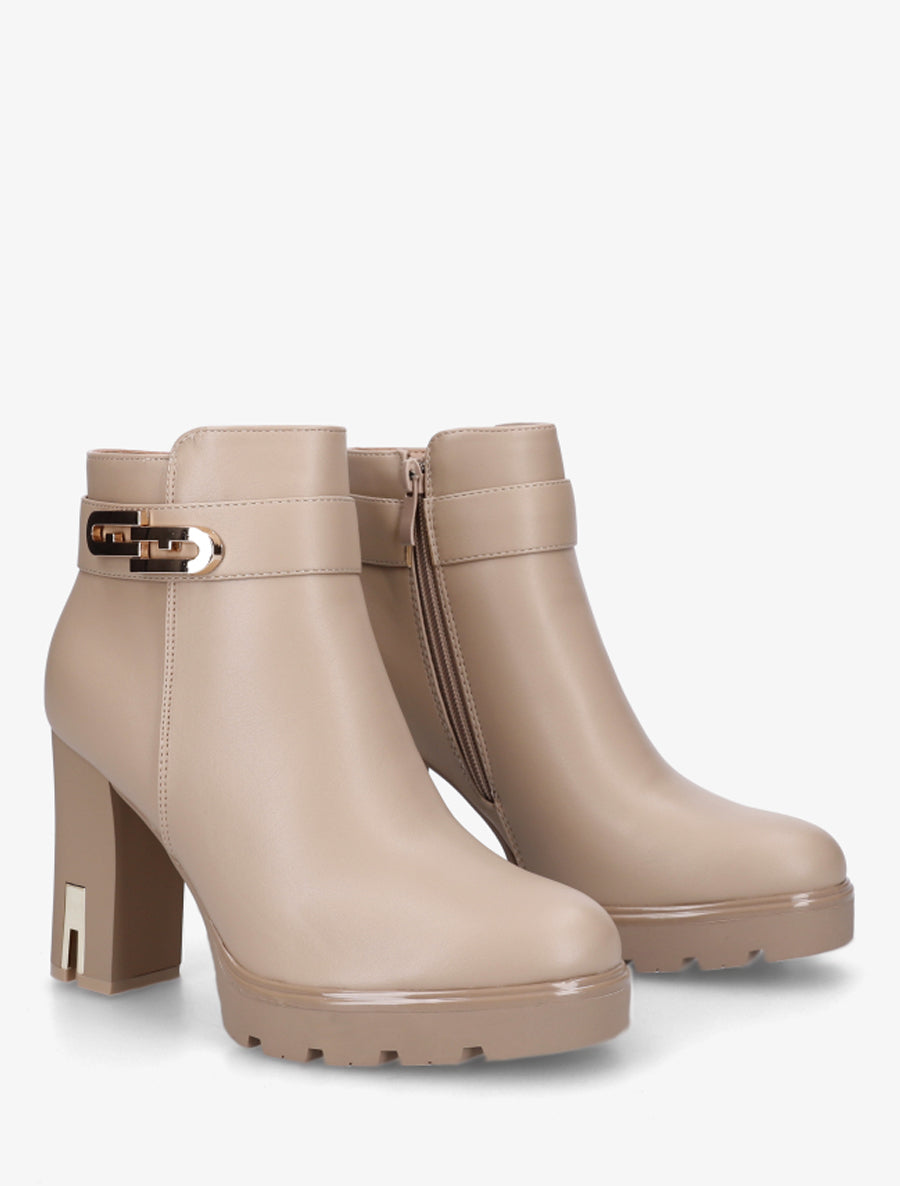 Bottines à talon et boucle fantaisie - Taupe clair - 4