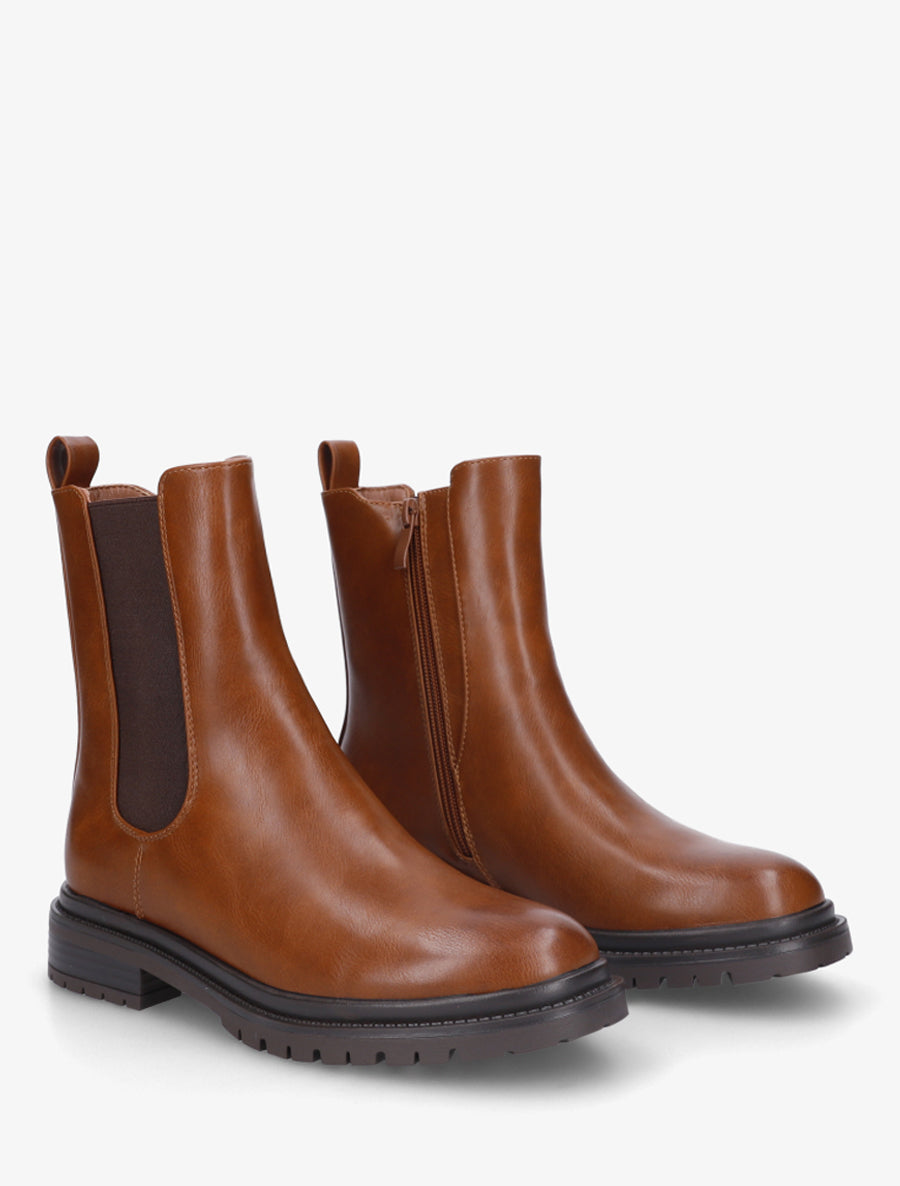 Bottines élastiquées à semelle crantée - Camel - 4