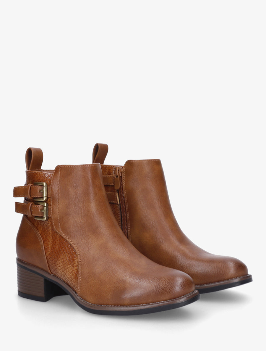 Bottines effet croco et boucles - Camel - 4