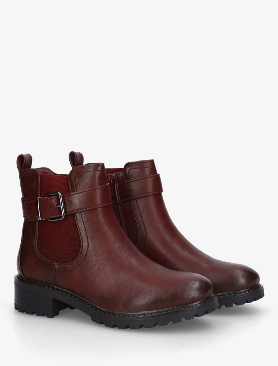 Bottines à boucle et semelle crantée - Bordeaux - 4