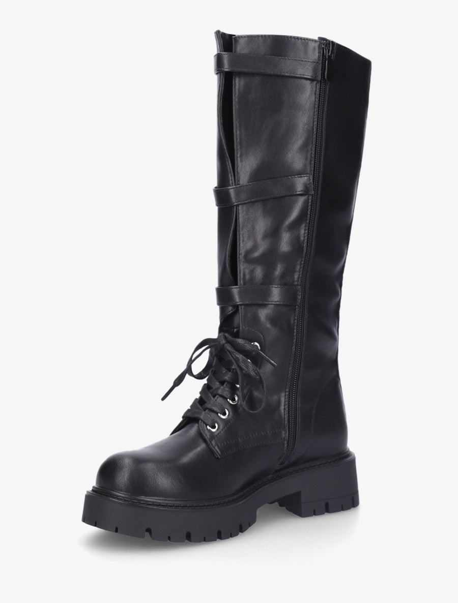 Bottes en simili à boucles et lacets - Noir - 3