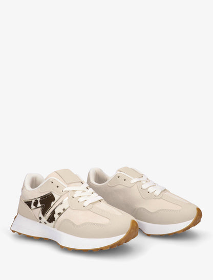 Baskets bimatière à semelle stylisée - Beige - 4