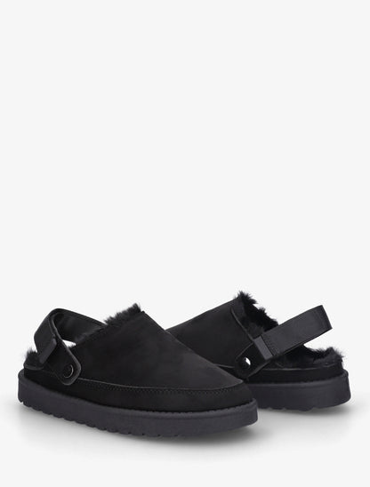 Mules fourrées en suédine - Noir - 4