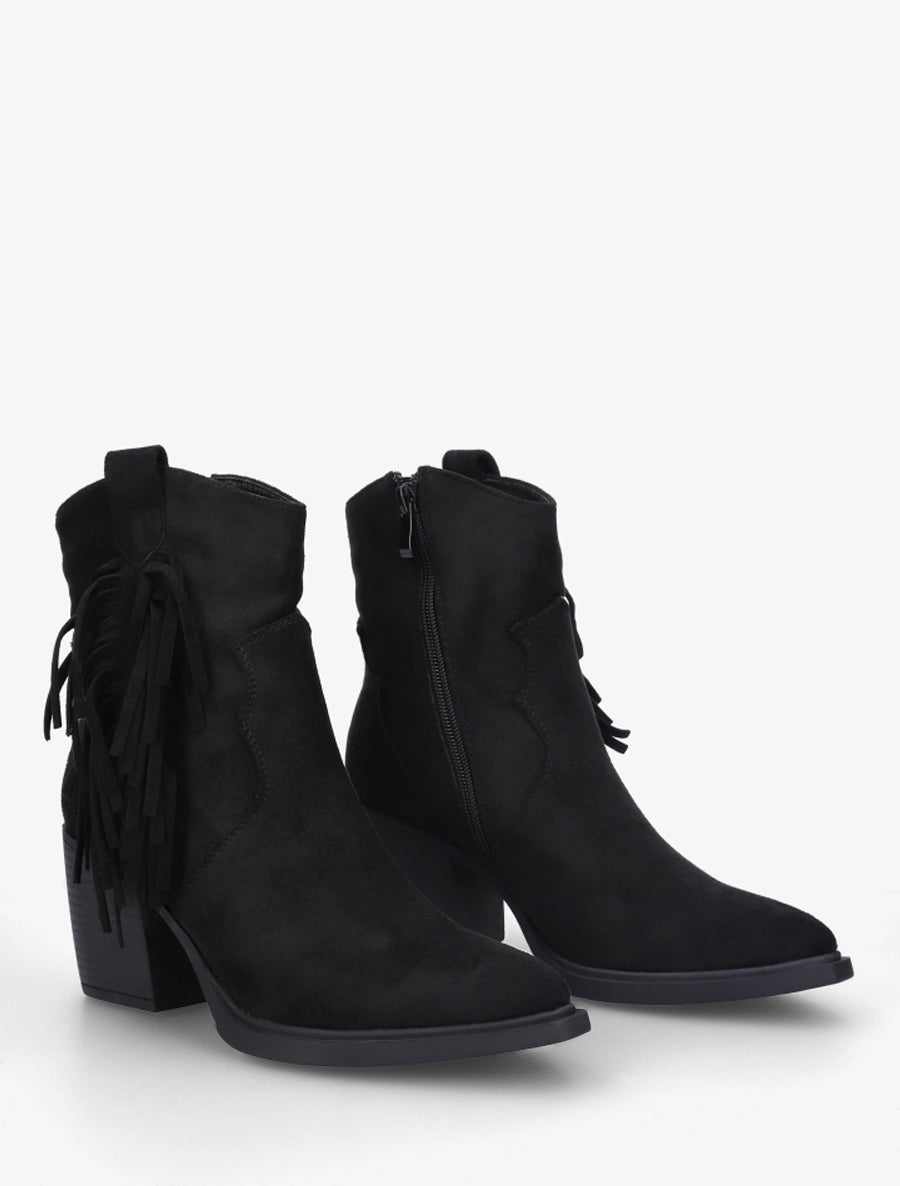 Bottines en suédine à bord à franges - Noir - 4