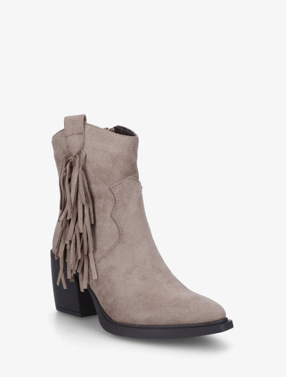 Bottines en suédine à bord à franges - Taupe - 2