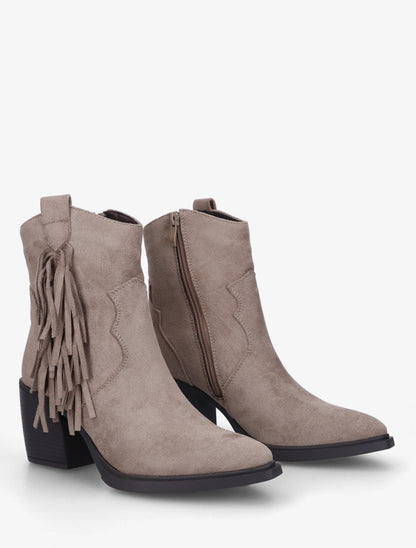 Bottines en suédine à bord à franges - Taupe - 4