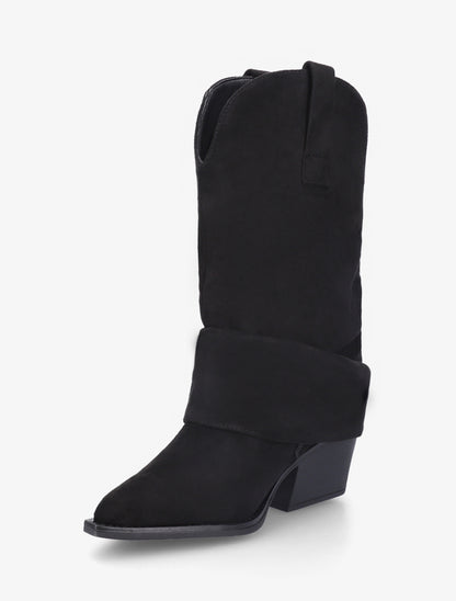 Bottines montantes à revers en suédine - Noir - 3