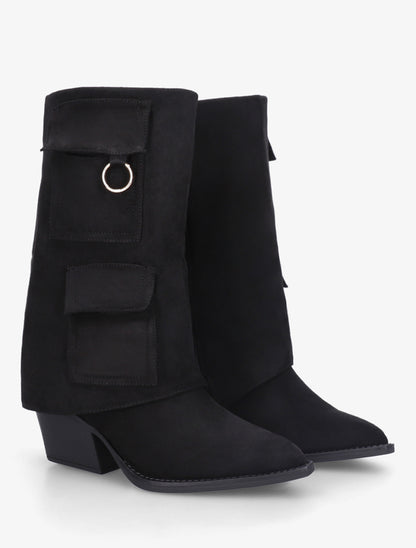 Bottines montantes en suédine à poches - Noir - 4