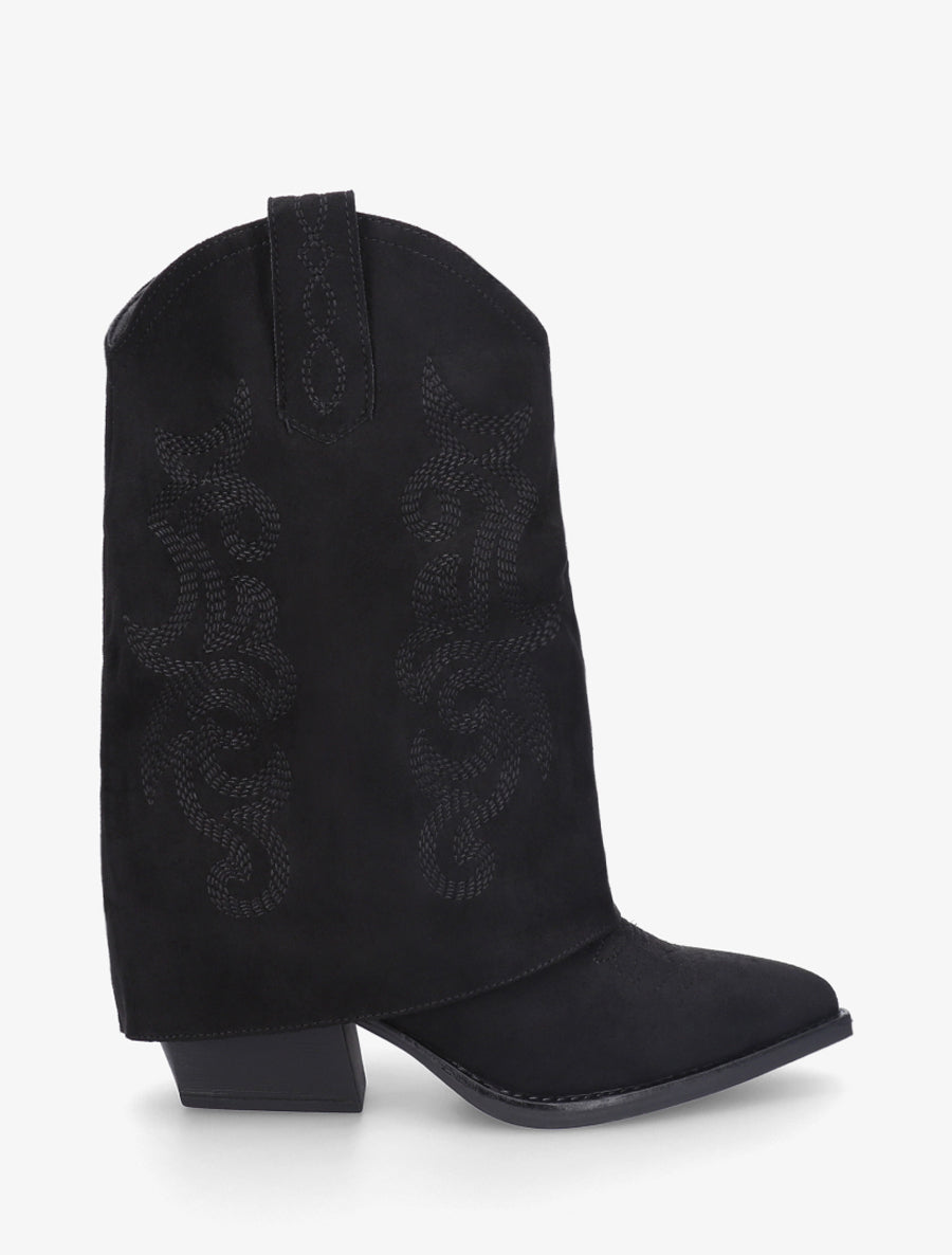 Bottines à revers et sûrpiqures en suédine - Noir - 1
