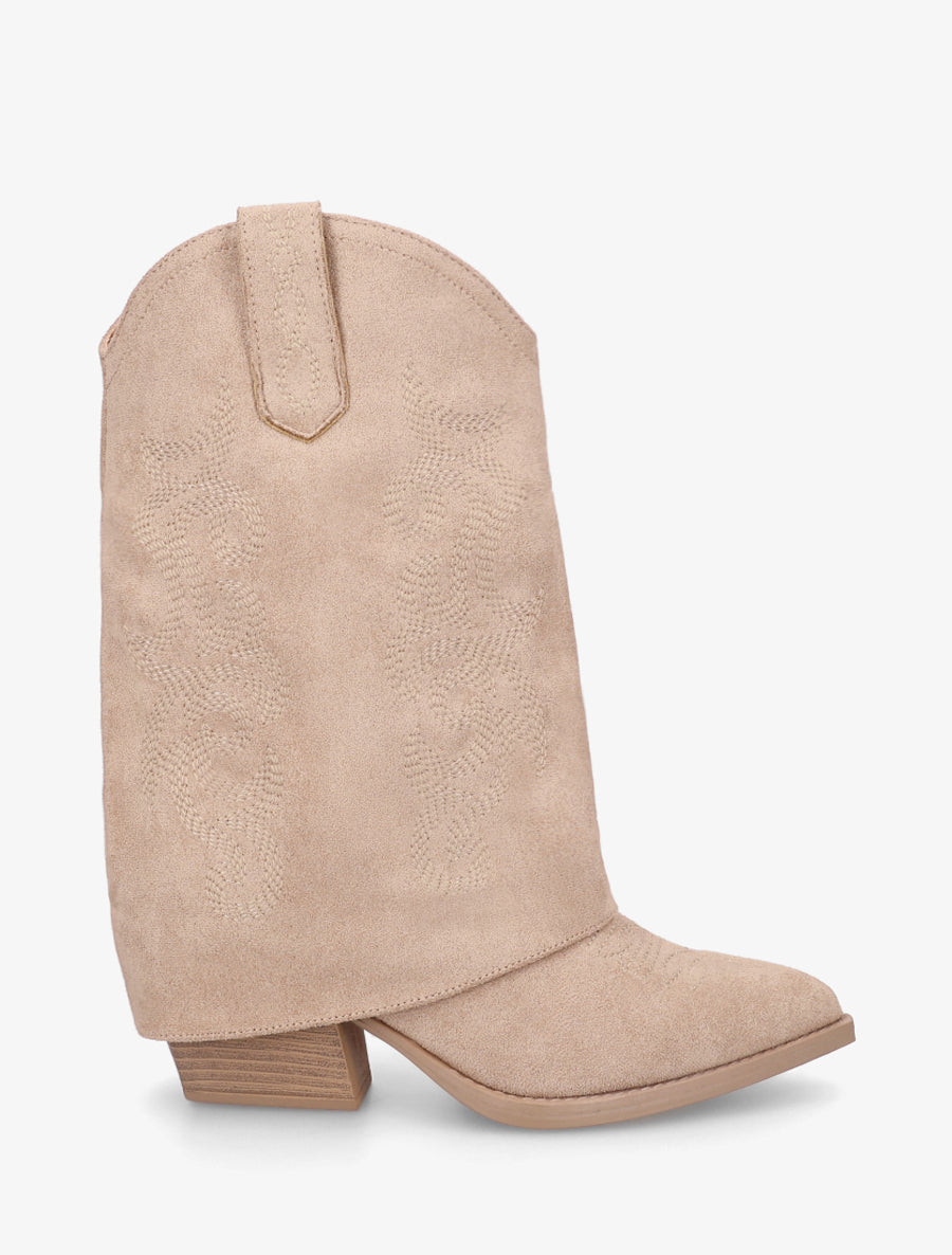 Bottines à revers et sûrpiqures en suédine - Taupe - 1
