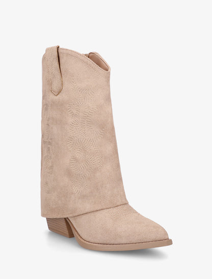 Bottines à revers et sûrpiqures en suédine - Taupe - 2