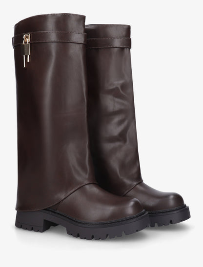 Bottes à revers et empiècement cadenas - Marron - 4