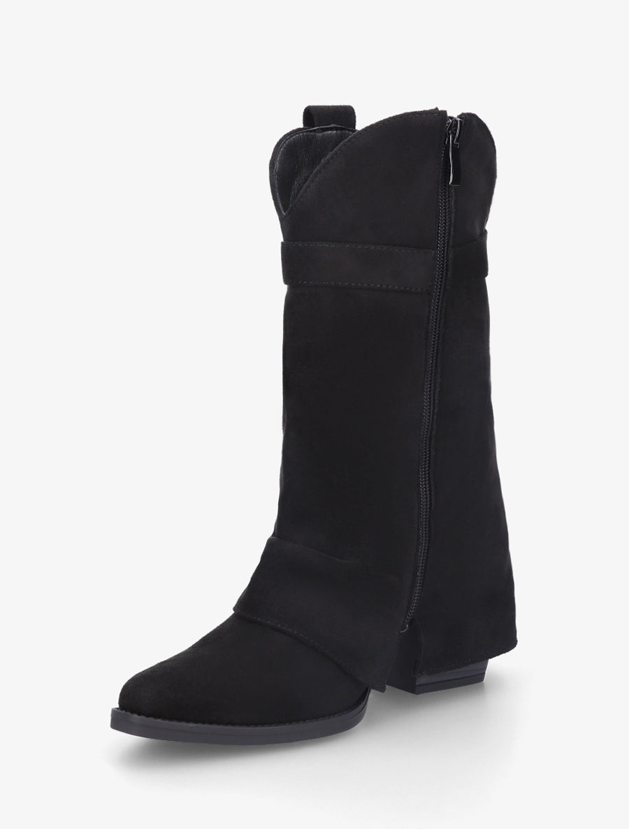 Bottines en suédine à revers et ceinturon - Noir - 3