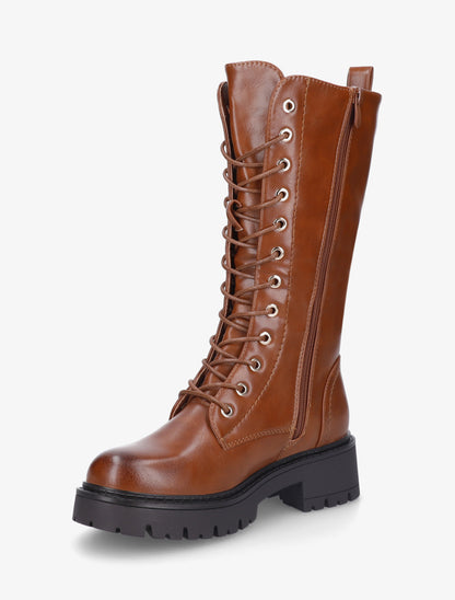 Bottines montantes en simili à lacets - Camel - 3
