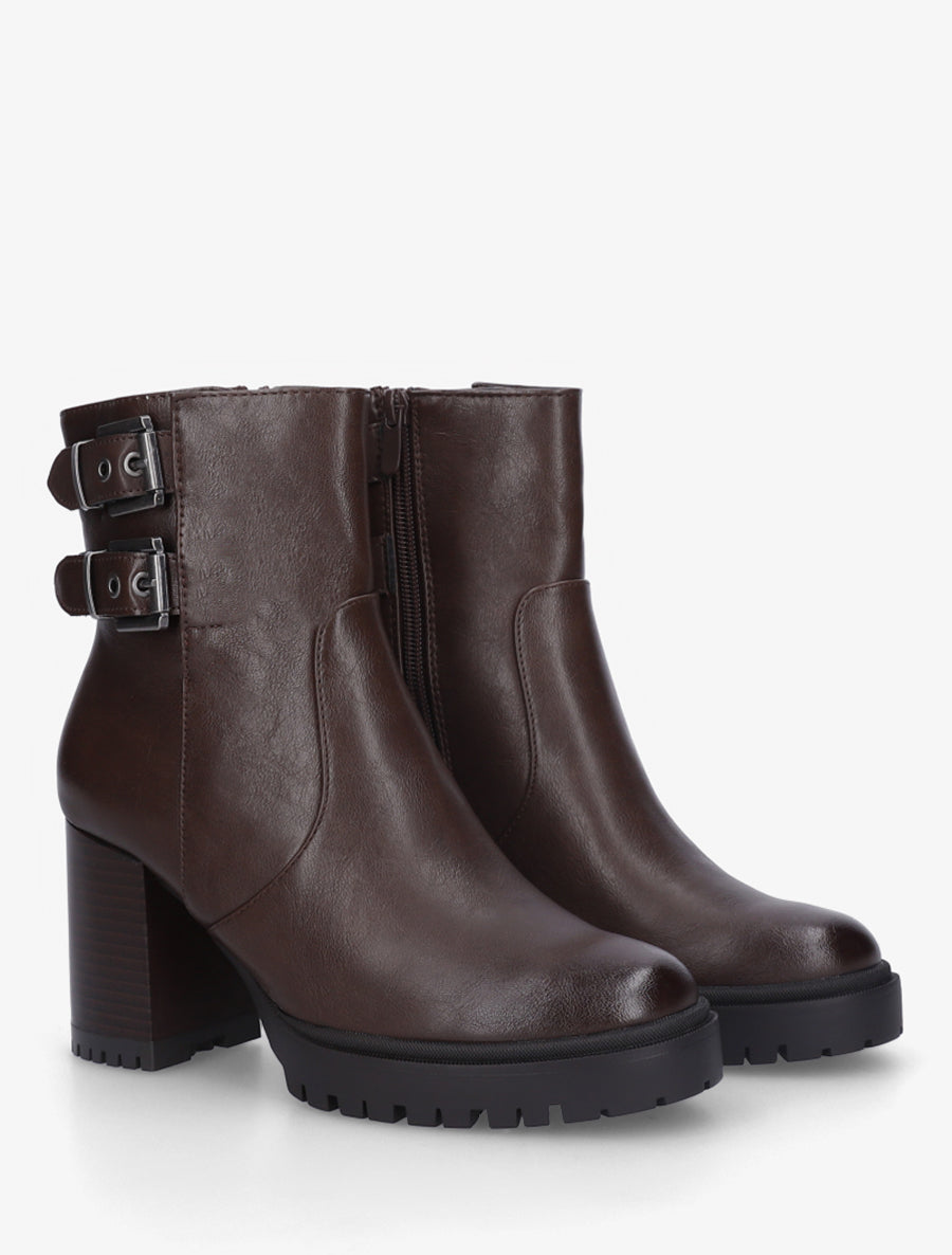 Bottines en simili à double sangles - Marron - 4