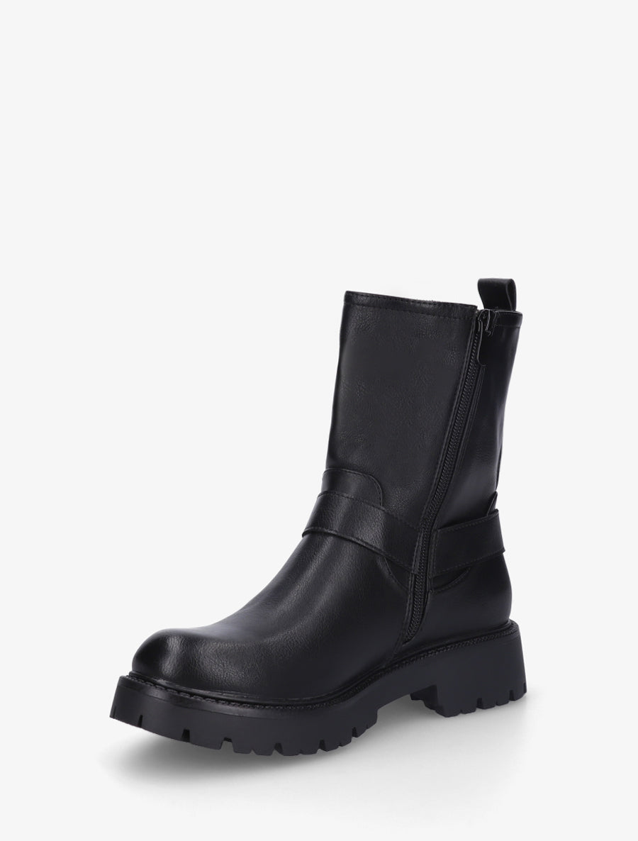 Bottines en simili à bout rond et sangle - Noir - 3