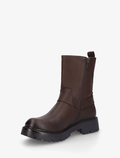 Bottines en simili à bout rond et sangle - Marron - 3