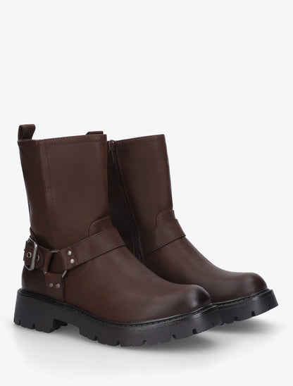 Bottines en simili à bout rond et sangle - Marron - 4