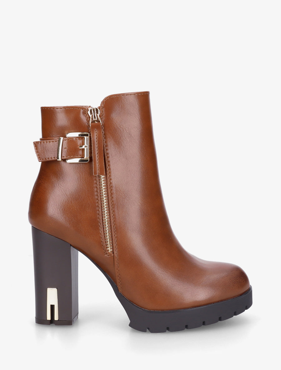 Bottines en simili à talon haut - Camel - 1