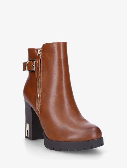 Bottines en simili à talon haut - Camel - 2