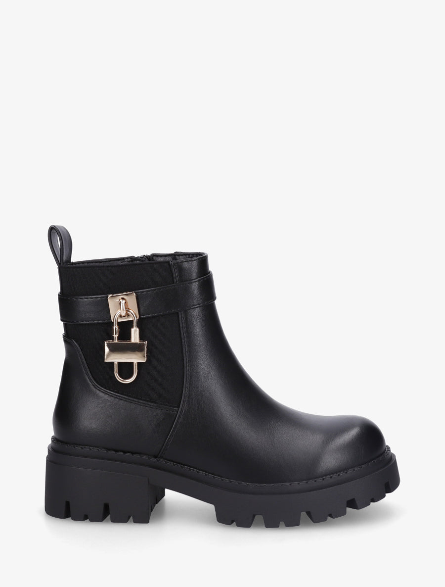 Bottines élastiquées à empiècement cadenas - Noir - 1