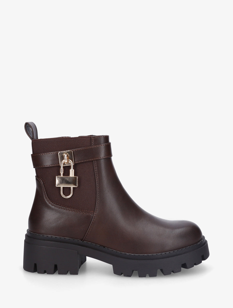 Bottines élastiquées à empiècement cadenas - Marron - 1