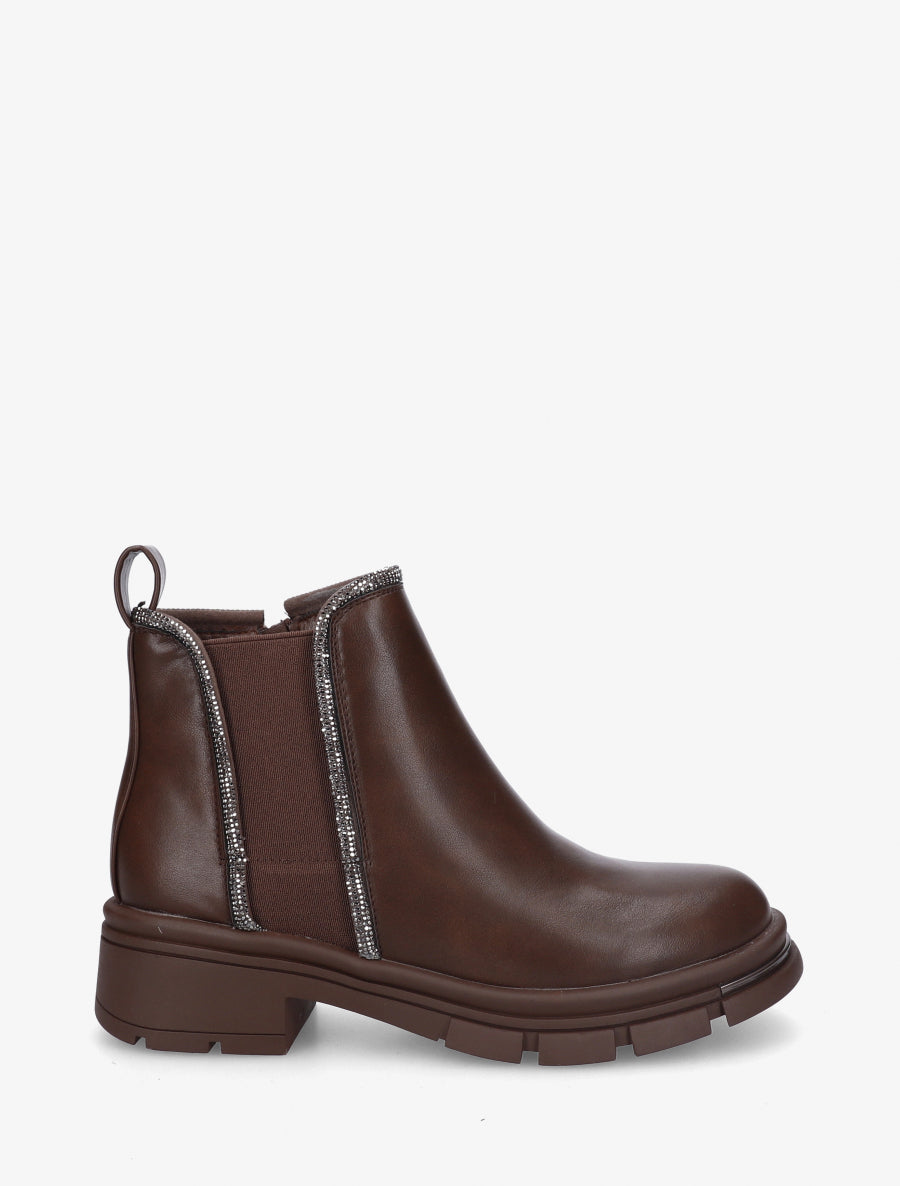 Bottines à cheville ornée de strass - Marron - 1