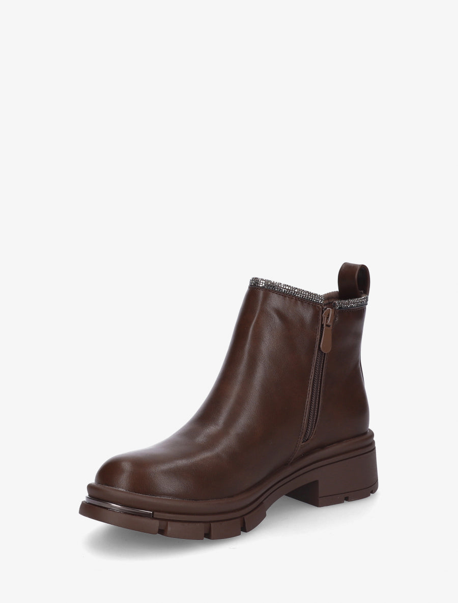 Bottines à cheville ornée de strass - Marron - 3