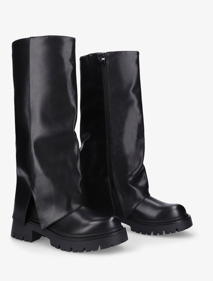 Bottes à revers et bout rond en simili - Noir - 4