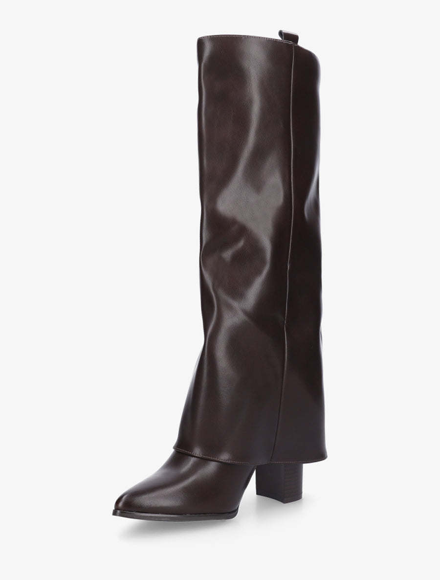 Bottes à revers à talon haut - Marron - 3