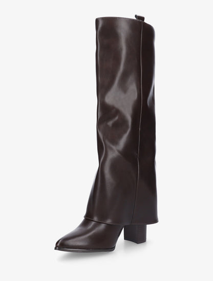 Bottes à revers à talon haut - Marron - 3