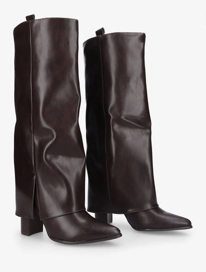 Bottes à revers à talon haut - Marron - 4