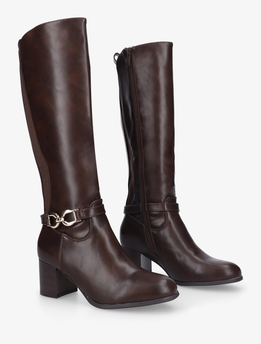 Bottes en simili à boucle décorative - Marron - 4