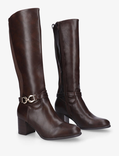 Bottes en simili à boucle décorative - Marron - 4