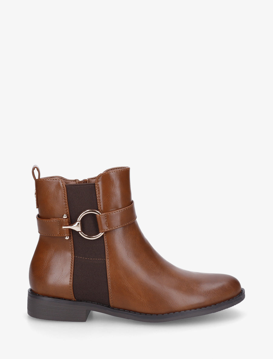 Bottines unies à cheville élastiquée - Camel - 1