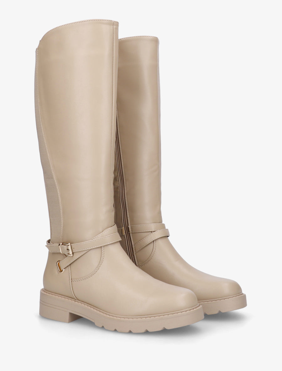 Bottes cavalière élastiquées à sangle - Beige - 4