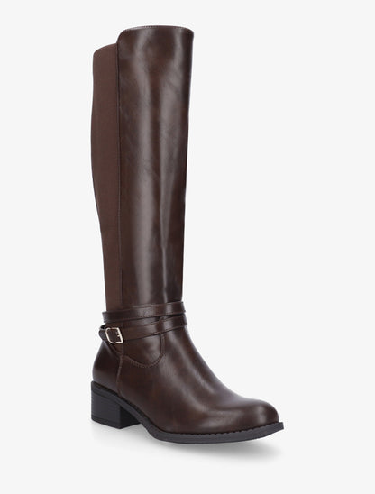Bottes cavalière en simili à sangle - Marron - 2