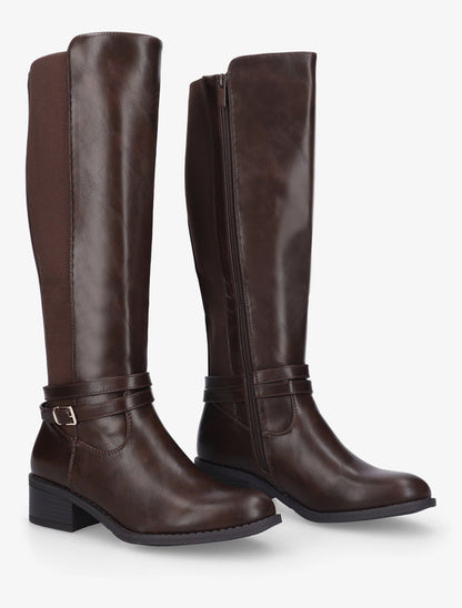 Bottes cavalière en simili à sangle - Marron - 4