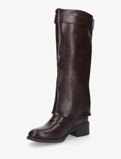 Bottes à revers et empiècement cadenas - Marron - 3